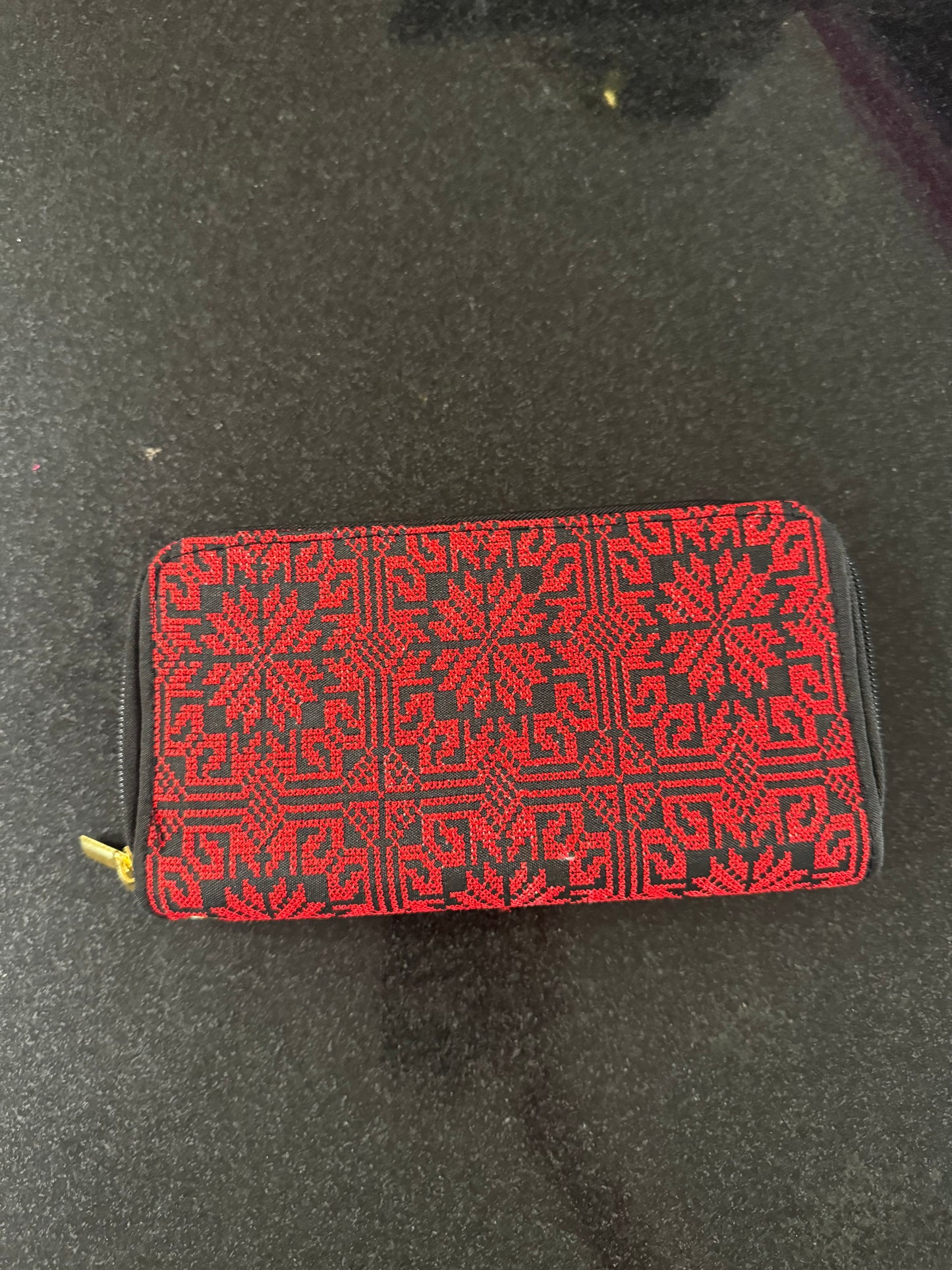 Embroidered wallet red & black with gold accent