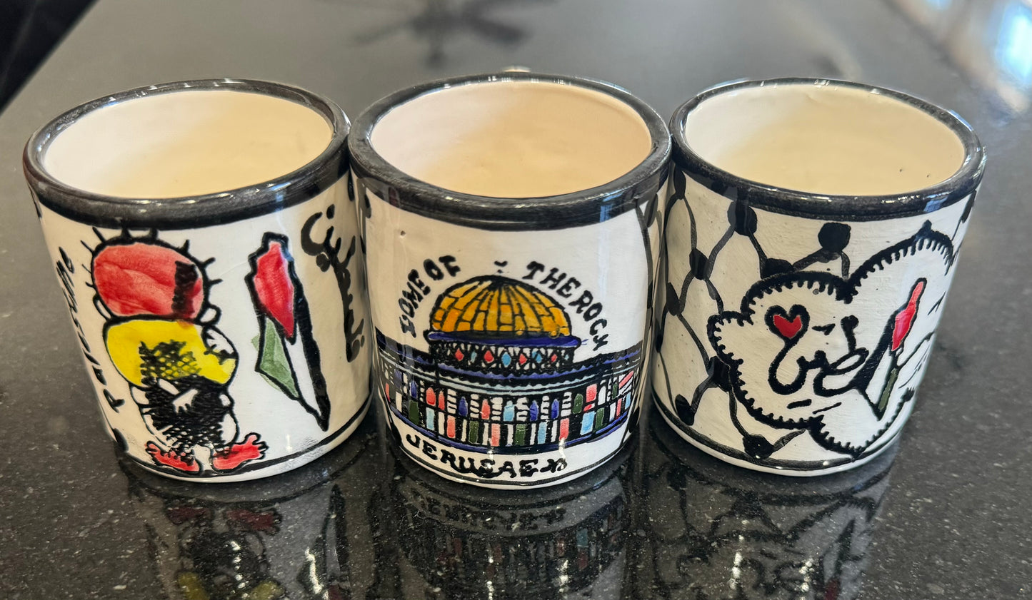 Hand-Painted Ceramic Glass Set – Jerusalem & Palestinian Heritage