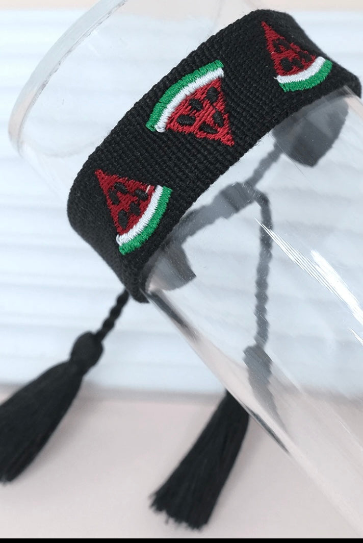 Handmade Embroidered Watermelon Bracelet – Adjustable  Band